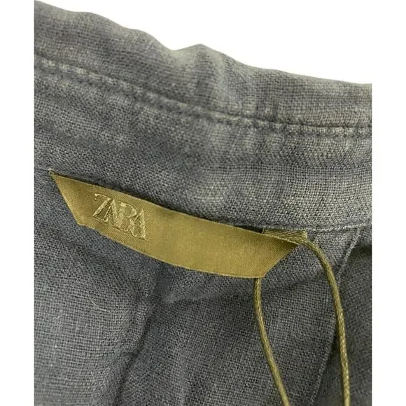 Zara Womens Oversized Linen Shirt Top XL Ink Blue Button Up 4043/057 NWT
